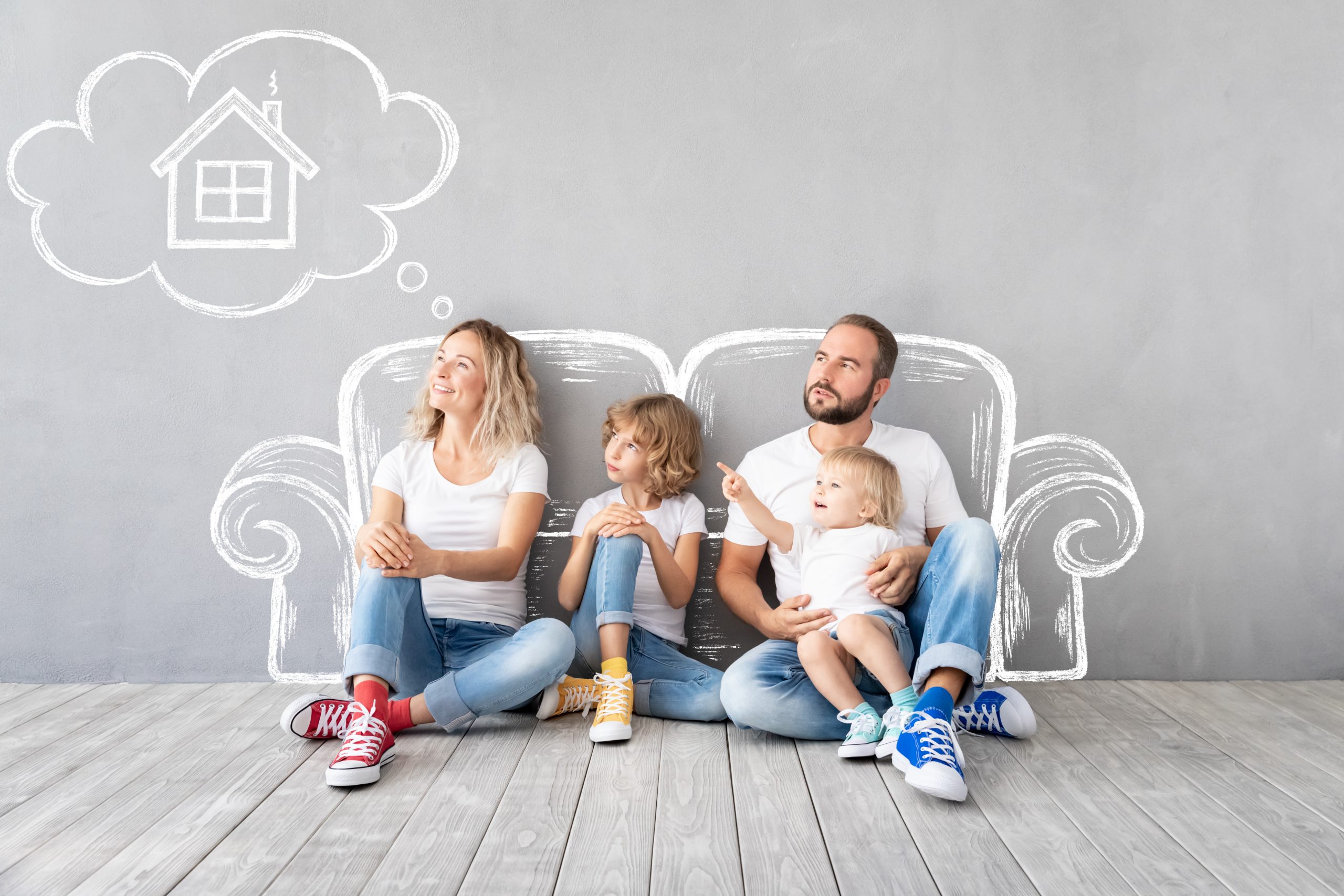 family with dream bubble cartoon about where to live